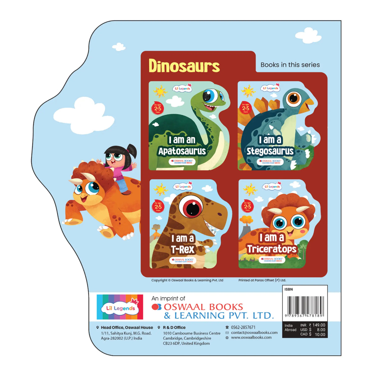 Lil Legends Dino Shaped Board Book for Kids | I am a Triceratops | Illustrated Dinosaur Story Book | Early Learning Picture Book | Age 2+ Years | Board Book | Durable 