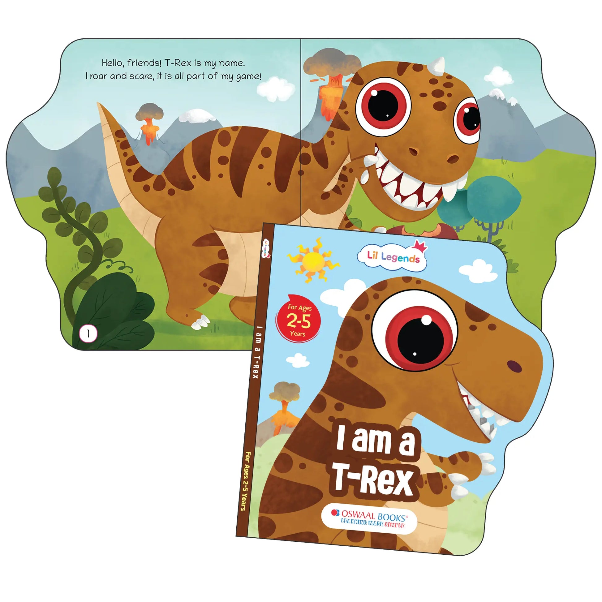 Lil Legends Dino Shaped Board Book for Kids | I am a T-Rex | Illustrated Dinosaur Story Book | Early Learning Picture Book | Age 2+ Years | Board Book | Durable 