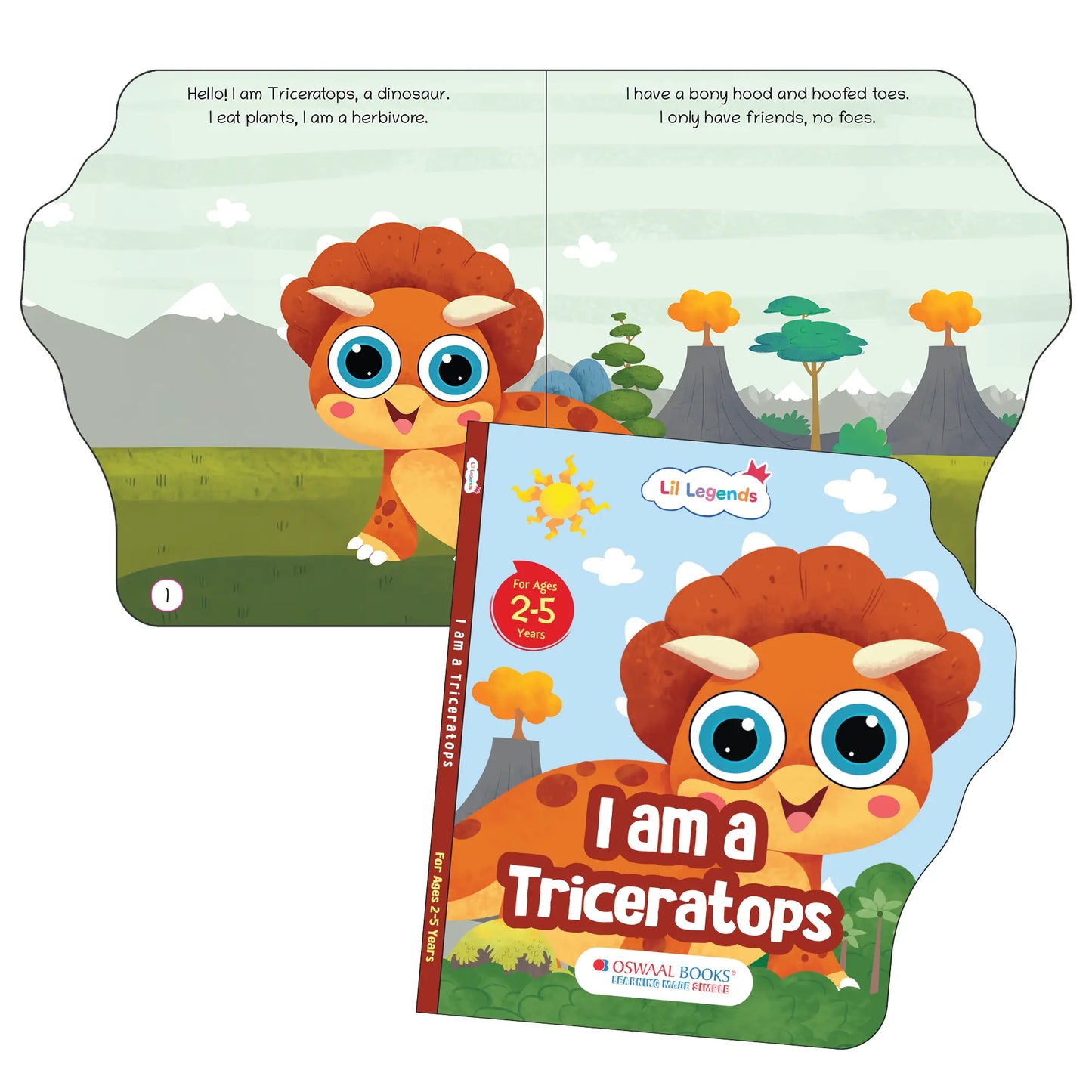 Lil Legends Dino Shaped Board Book for Kids | I am a Triceratops | Illustrated Dinosaur Story Book | Early Learning Picture Book | Age 2+ Years | Board Book | Durable 