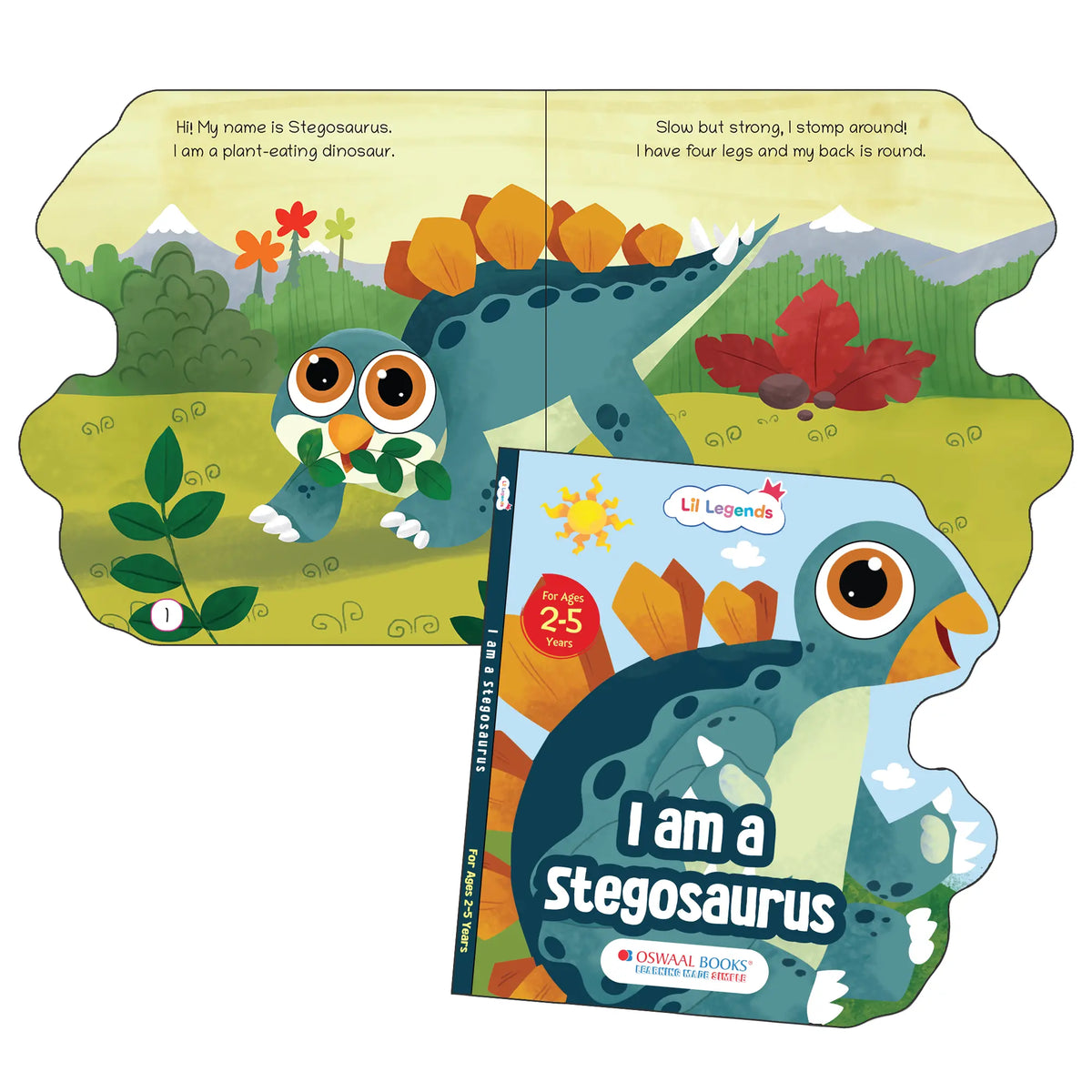 Lil Legends Dino Shaped Board Book for Kids | I am a Stegosaurus | Illustrated Dinosaur Story Book | Early Learning Picture Book | Age 2+ Years | Board Book | Durable 