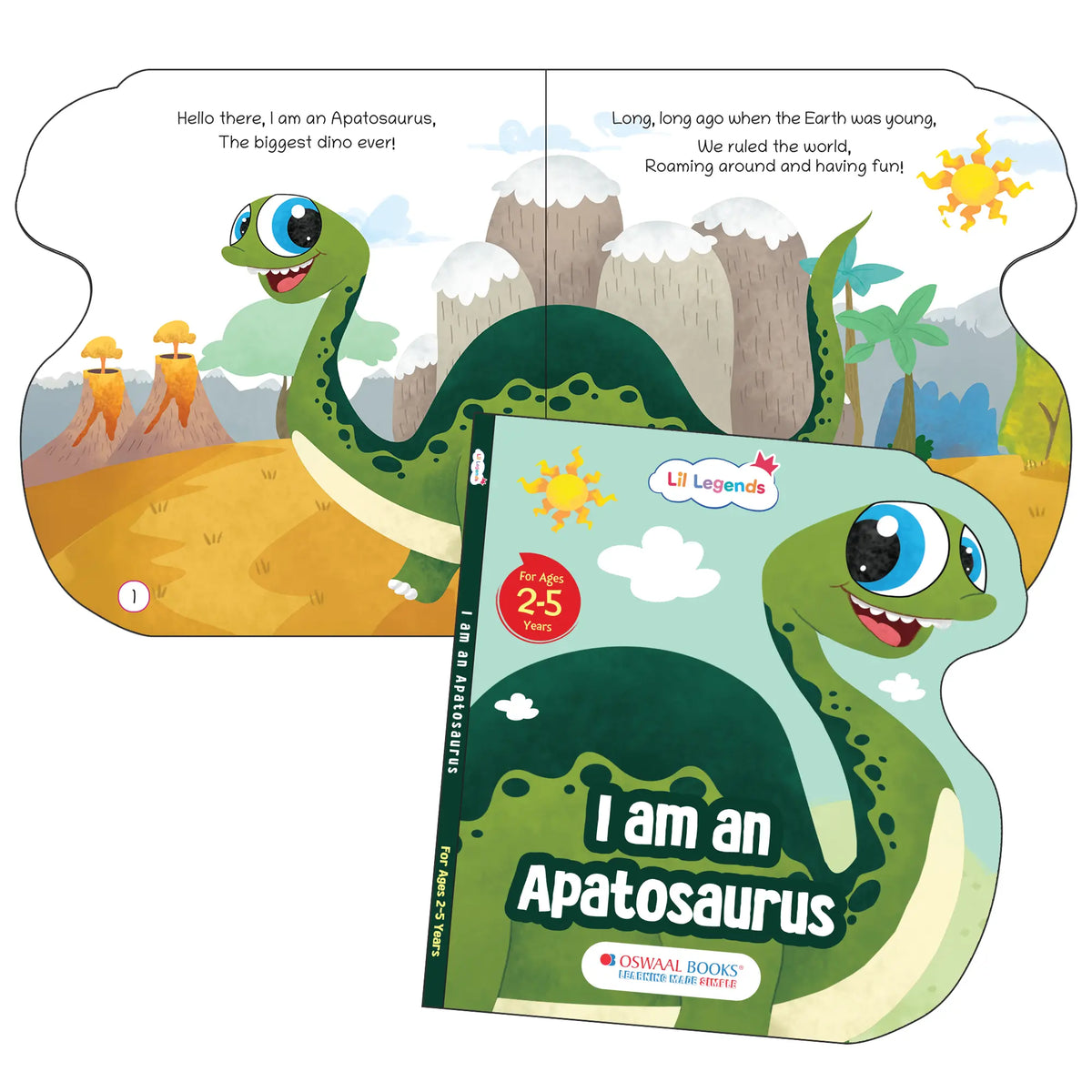 Lil Legends Dino Shaped Board Book for Kids | I am an Apatosaurus | Illustrated Dinosaur Story Book | Early Learning Picture Book | Age 2+ Years | Board Book | Durable 