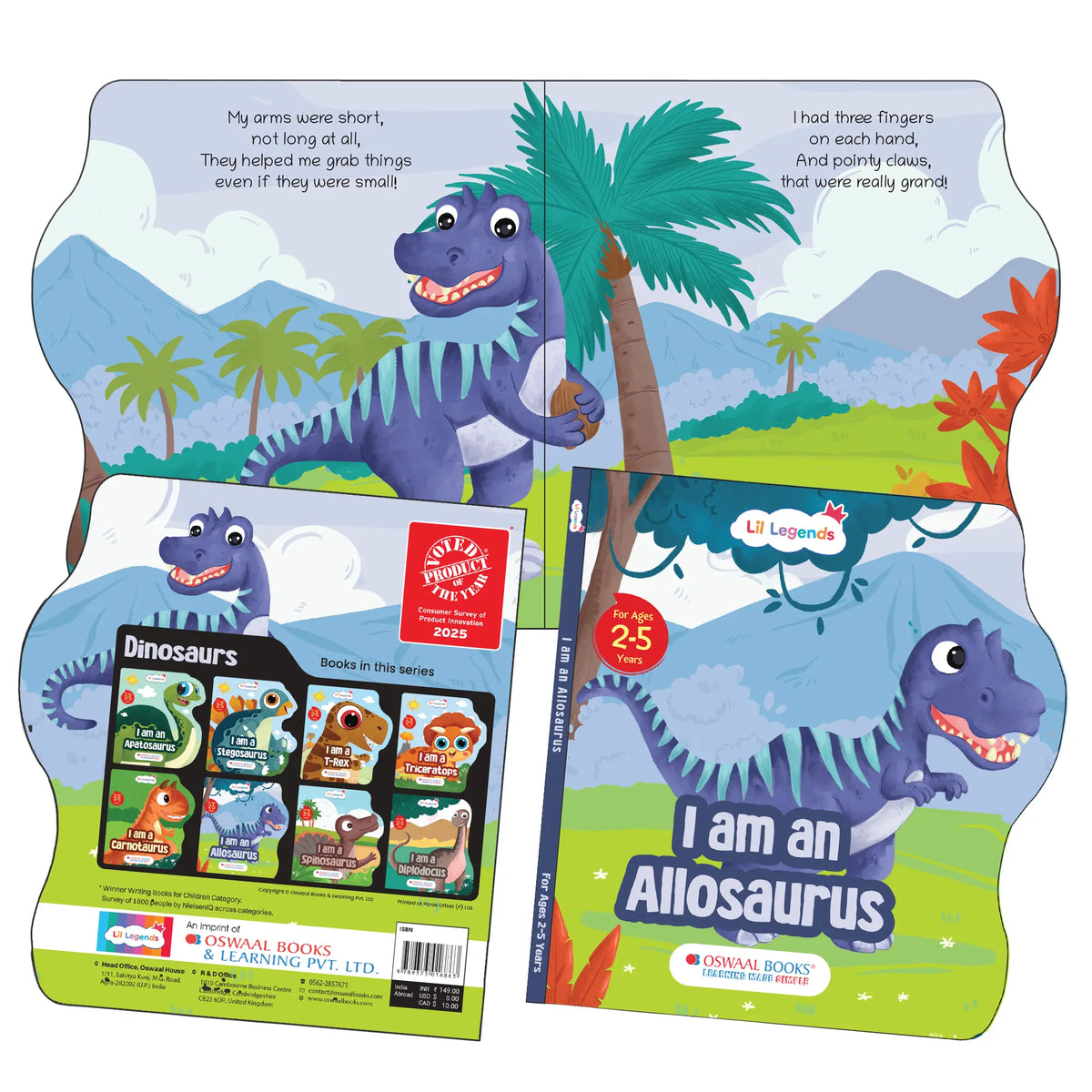 Lil Legends Dinosaur Shaped Board Books for Kids | Set of 4 Books | I am Spinosaurus, Carnotaurus, Allosaurus & Diplodocus | Durable Rhyming Books | Ages 2–5 Years | Board Book Set 