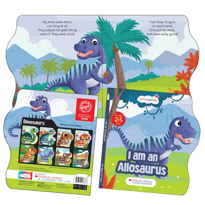 Lil Legends Dinosaur Shaped Board Books for Kids | Set of 4 Books | I am Spinosaurus, Carnotaurus, Allosaurus & Diplodocus | Durable Rhyming Books | Ages 2–5 Years | Board Book Set 