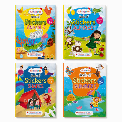 Lil Legends Books of Stickers Shapes, Numbers, Animals and Alphabets | Set of 4 for Age 3+ | Learn ABC, 123, Animal Names and Shapes With Fun Activities | For Nursery/LKG 