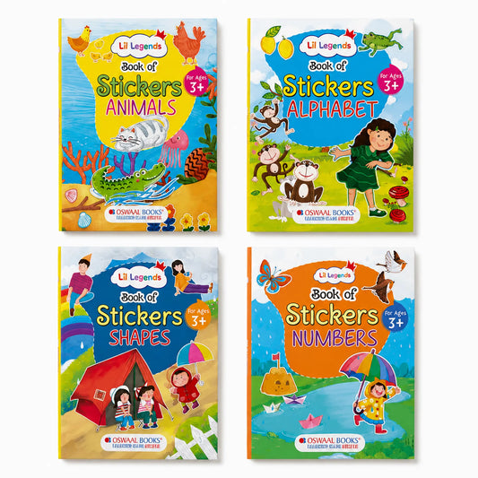 Lil Legends Books of Stickers Shapes, Numbers, Animals and Alphabets | Set of 4 for Age 3+ | Learn ABC, 123, Animal Names and Shapes With Fun Activities | For Nursery/LKG 