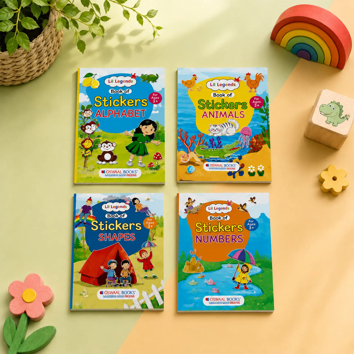 Lil Legends Books of Stickers Shapes, Numbers, Animals and Alphabets | Set of 4 for Age 3+ | Learn ABC, 123, Animal Names and Shapes With Fun Activities | For Nursery/LKG 