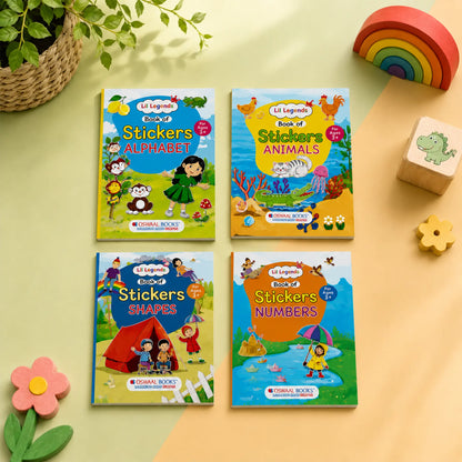 Lil Legends Books of Stickers Shapes, Numbers, Animals and Alphabets | Set of 4 for Age 3+ | Learn ABC, 123, Animal Names and Shapes With Fun Activities | For Nursery/LKG 