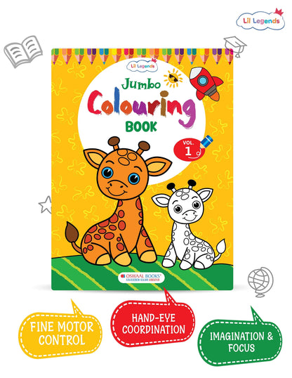 Lil Legends Jumbo Colouring Book Vol 1 for Kids Age 3+ Years | Bold Outlines & Big Designs – Animals, Fruits & Everyday Objects | Drawing & Colouring Activity Book for Nursery & LKG