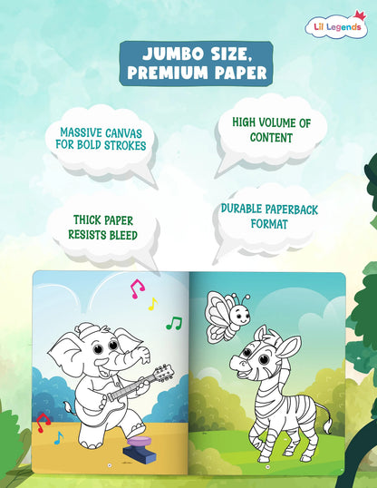 Lil Legends Jumbo Colouring Book Vol 4 for Kids Age 3-7 Years | Detailed Designs – Nature, People & Story Scenes | Advanced Colouring & Creative Expression Activity Book for LKG & UKG