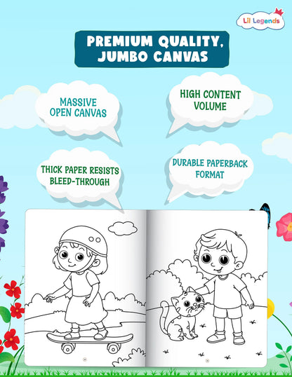Lil Legends Jumbo Colouring Book Vol 2 for Kids Age 3-5 Years | Bold Outlines & Fun Designs – Transport, Toys & Outdoor Scenes | Drawing & Colouring Activity Book for Nursery & LKG