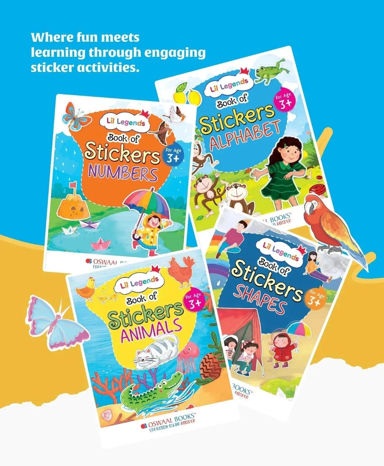 Lil Legends Set of 4 Sticker Books Box Set | Learn Alphabets (ABC), Numbers (123), Shapes and Animals | Fun Learning, Peel and Paste Activities For Toddlers | For LKG/UKG | Age 3+ 