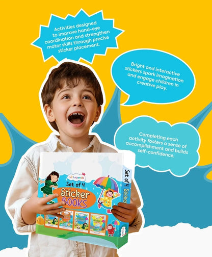 Lil Legends Set of 4 Sticker Books Box Set | Learn Alphabets (ABC), Numbers (123), Shapes and Animals | Fun Learning, Peel and Paste Activities For Toddlers | For LKG/UKG | Age 3+ 