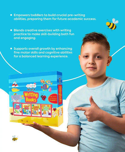Lil Legends Set of 4 Writing Books Box Set | India's First Pre-Writing Program | Patterns, Numbers and Uppercase Tracing, Activities and Vocabulary | For Nursery/LKG/UKG | Age 2–5