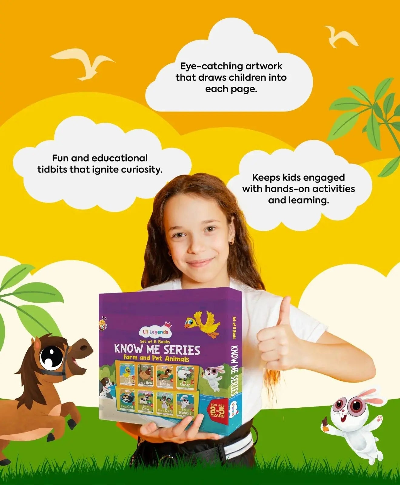 Lil Legends Know Me Series Gift Set - Boxset of 8 Pet & Farm Animal Books for Kids Age 2+ Years | Sheep, Horse, Hen, Duck, Rabbit, Dog, Cow & Cat | Illustrated Picture Books for Toddlers