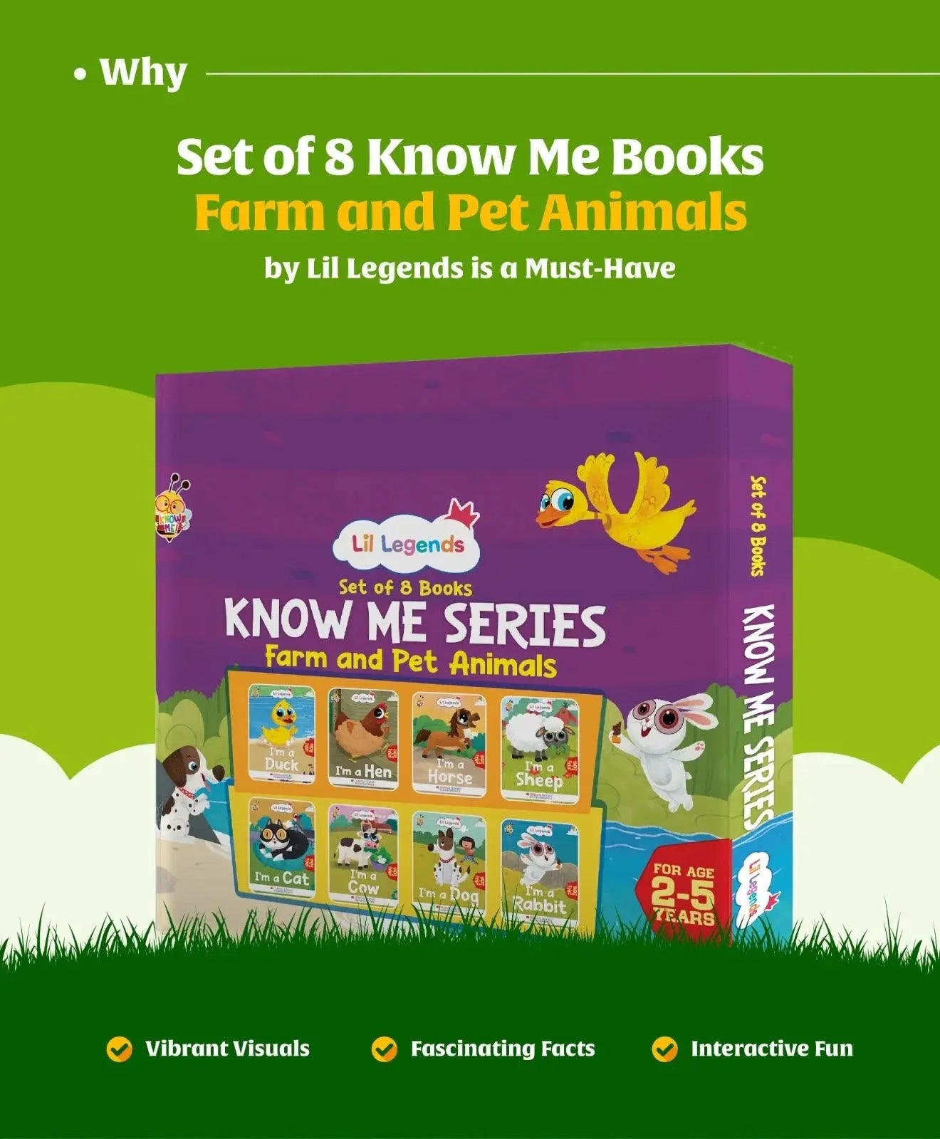 Lil Legends Know Me Series Gift Set - Boxset of 8 Pet & Farm Animal Books for Kids Age 2+ Years | Sheep, Horse, Hen, Duck, Rabbit, Dog, Cow & Cat | Illustrated Picture Books for Toddlers