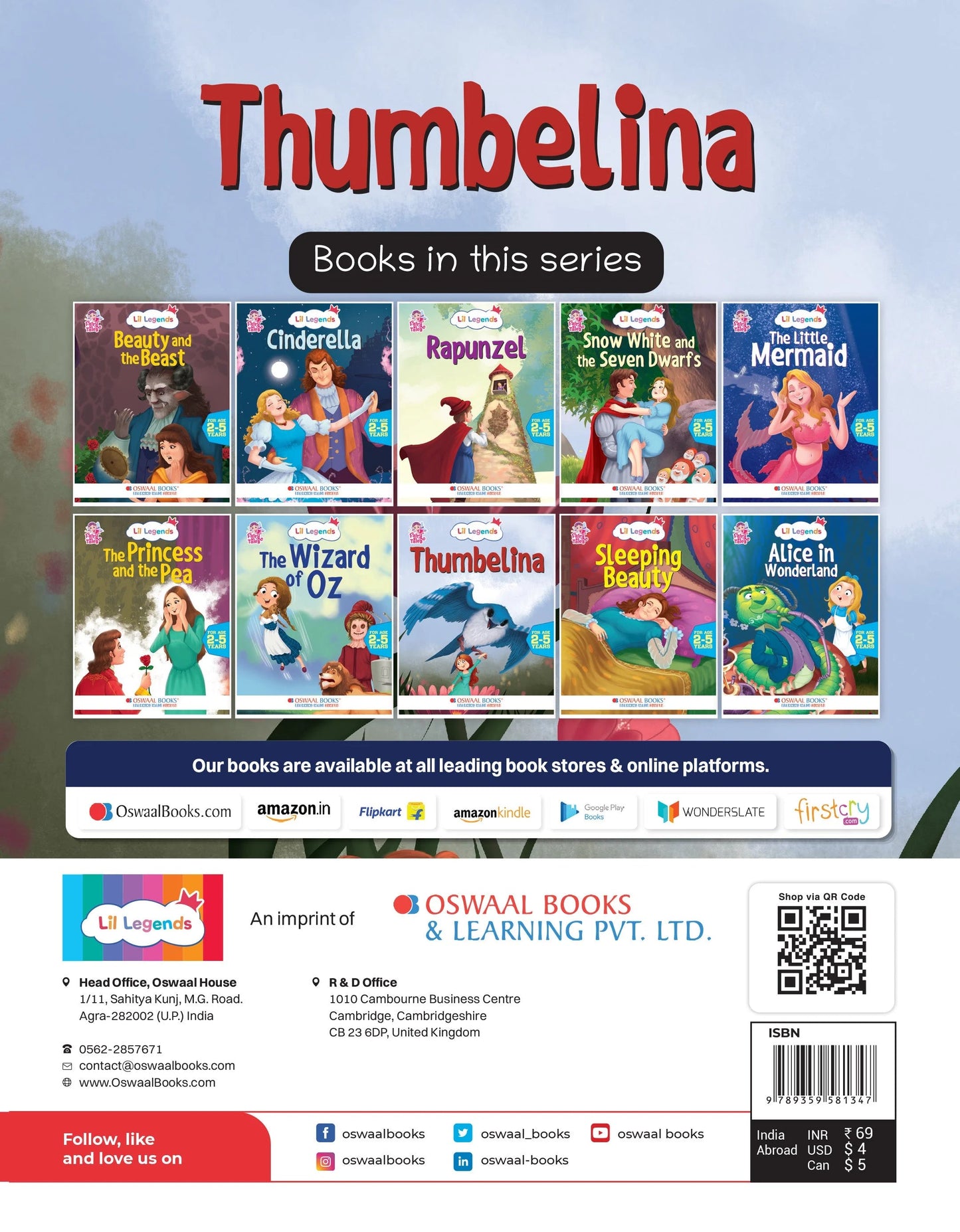 Lil Legends Fairy Tales- Thumbelina For Kids, Age 2-5 Years | Illustrated Stories | Bed Time Books Oswaal Books and Learning Private Limited