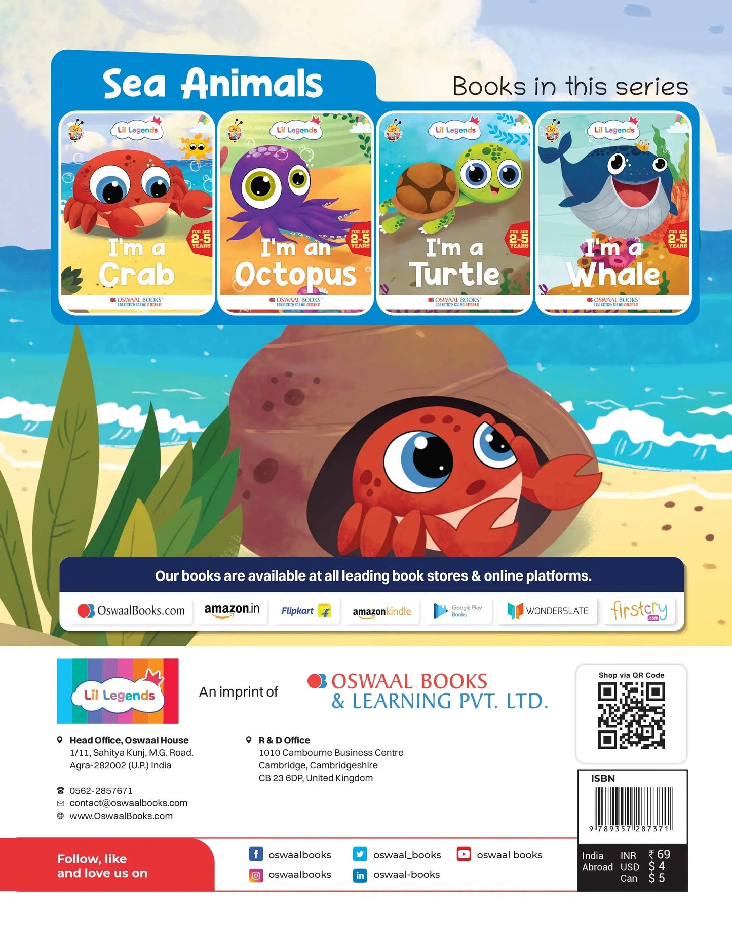 Lil Legends Know Me Series for Kids | I am a Crab | Fascinating Sea Animal Book | Illustrated Picture Book | Age 2+ Years | Early Learning Fun | Paperback