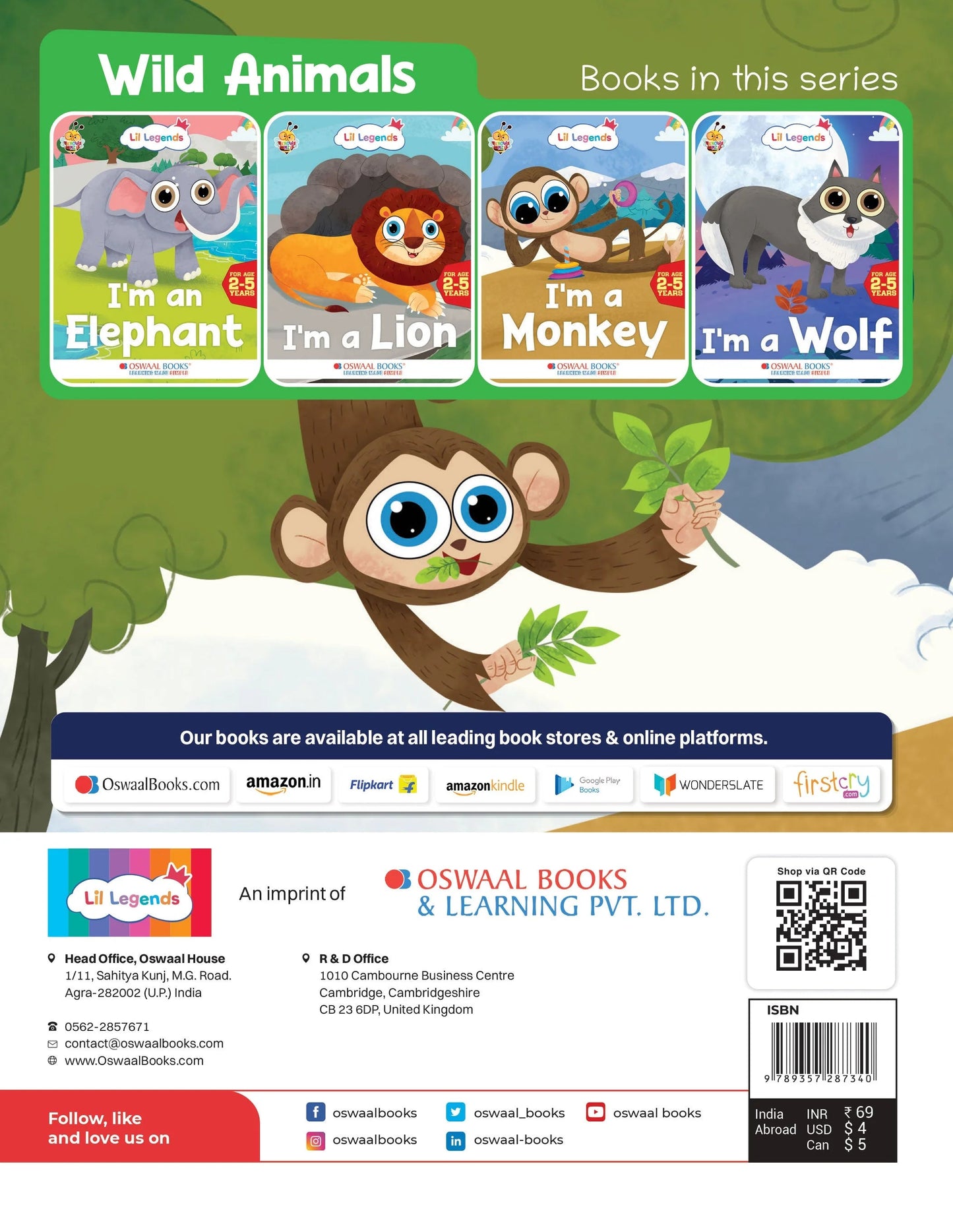 Lil Legends Fascinating Animal Book , MONKEY - A Wild Animal, Exciting Illustrated Book for kids, Age 2+ Oswaal Books and Learning Private Limited