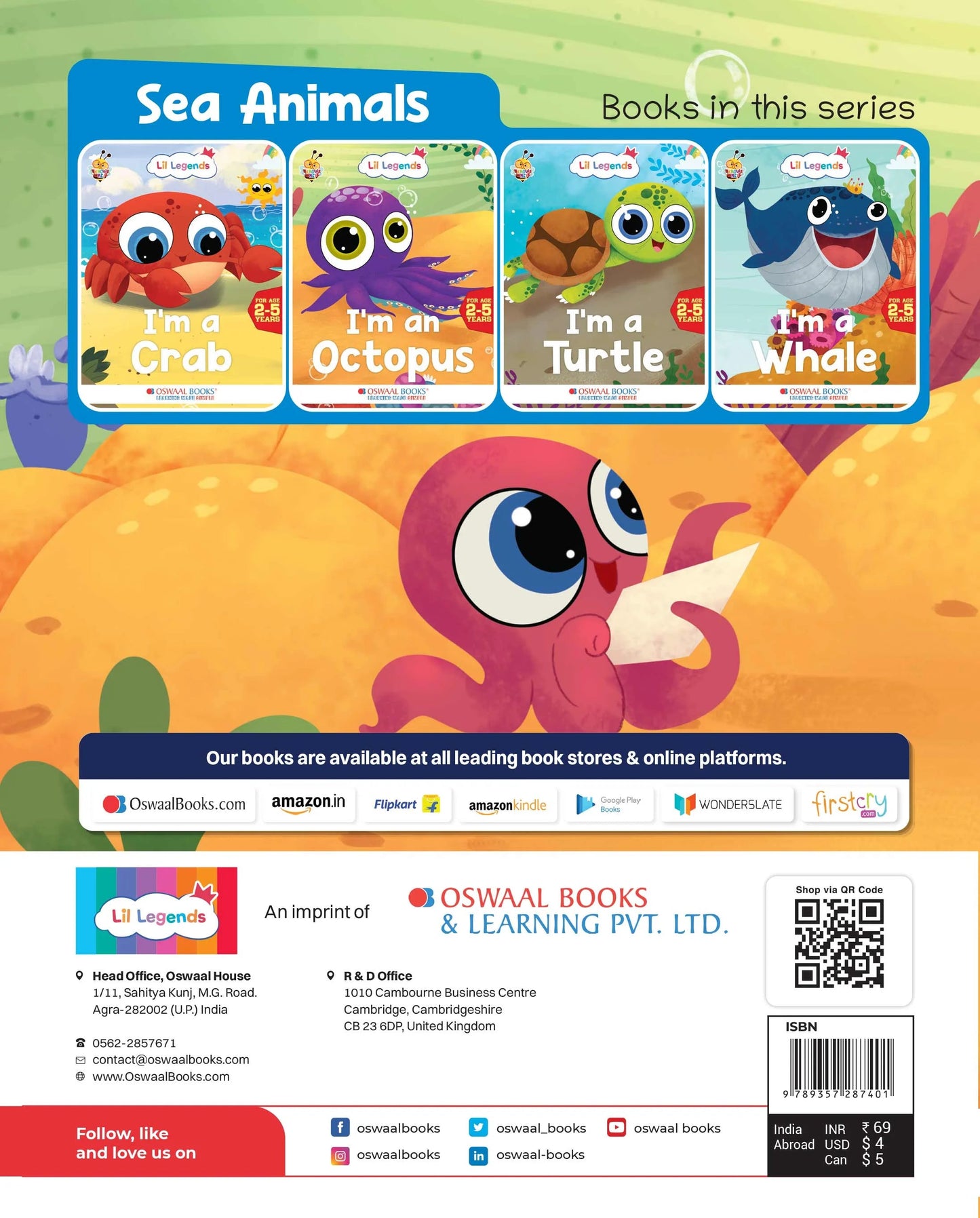Lil Legends Fascinating Animal Book , OCTOPUS - A Sea Animal, Exciting Illustrated Book for kids, Age 2+ Oswaal Books and Learning Private Limited