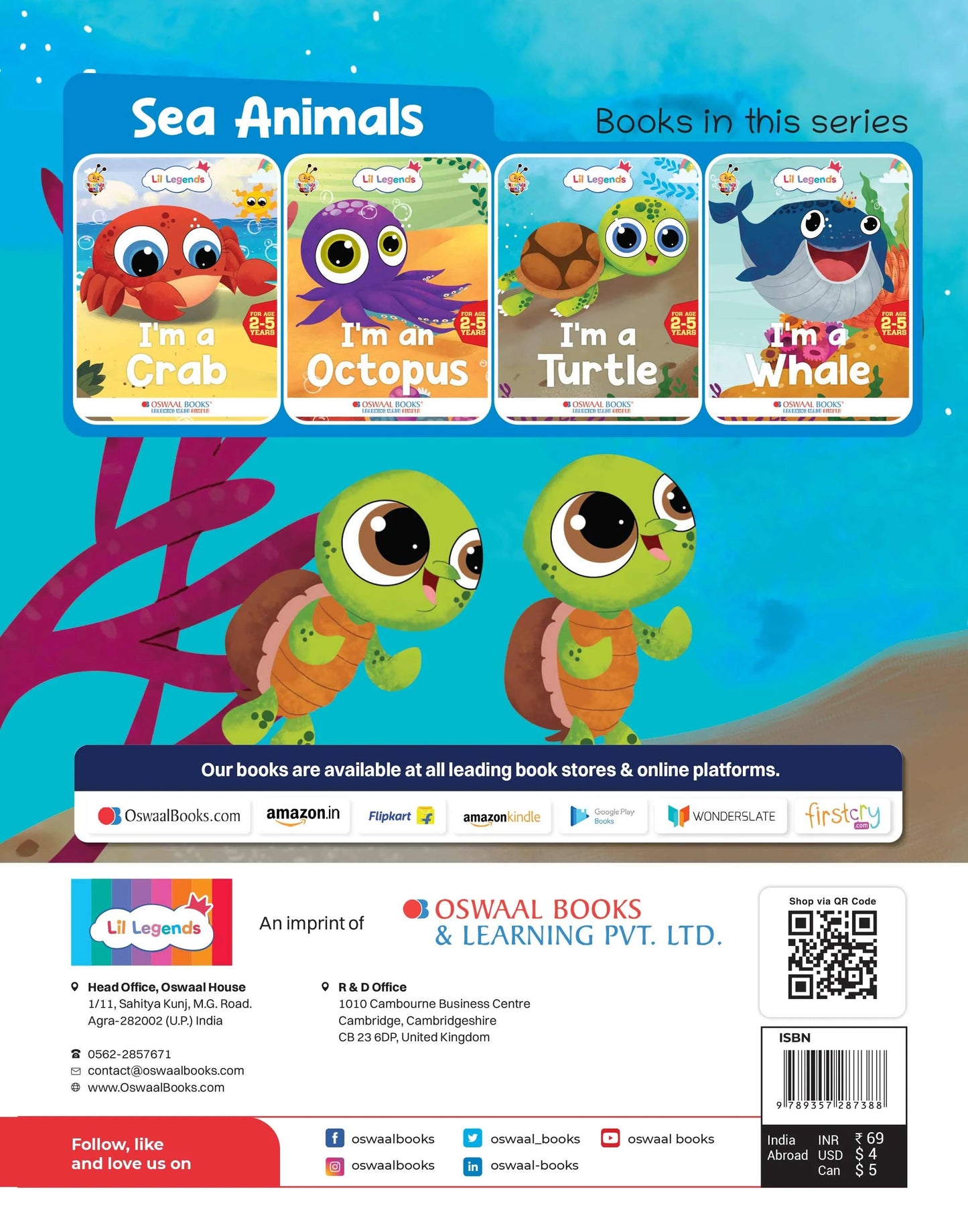 Lil Legends Fascinating Animal Book , TURTLE- A Sea Animal, Exciting Illustrated Book for kids, Age 2+ Oswaal Books and Learning Private Limited