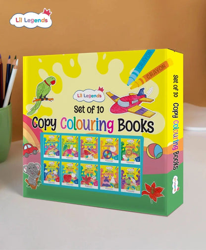 Lil Legends Gift Set: Boxset of 10 Copy Colouring Books for Kids | Learn About Vegetables, Transport, Shapes, Numbers 1-10, Fruits, Flowers, Clothes, Birds, Animals, English Alphabet Oswaal Books and Learning Private Limited