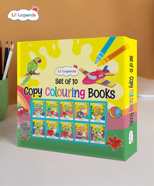 Lil Legends Gift Set: Boxset of 10 Copy Colouring Books for Kids | Learn About Vegetables, Transport, Shapes, Numbers 1-10, Fruits, Flowers, Clothes, Birds, Animals, English Alphabet Oswaal Books and Learning Private Limited