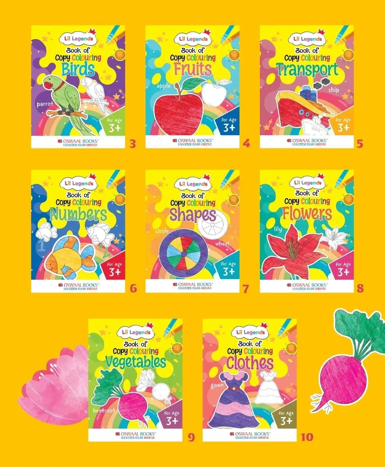 Lil Legends Set of 10 Copy Colouring Books for Kids | Box Set of 10 Books | Alphabet, Numbers, Shapes, Fruits and More | Focus and Vocabulary Building | For Nursery/LKG/UKG | Age 3+