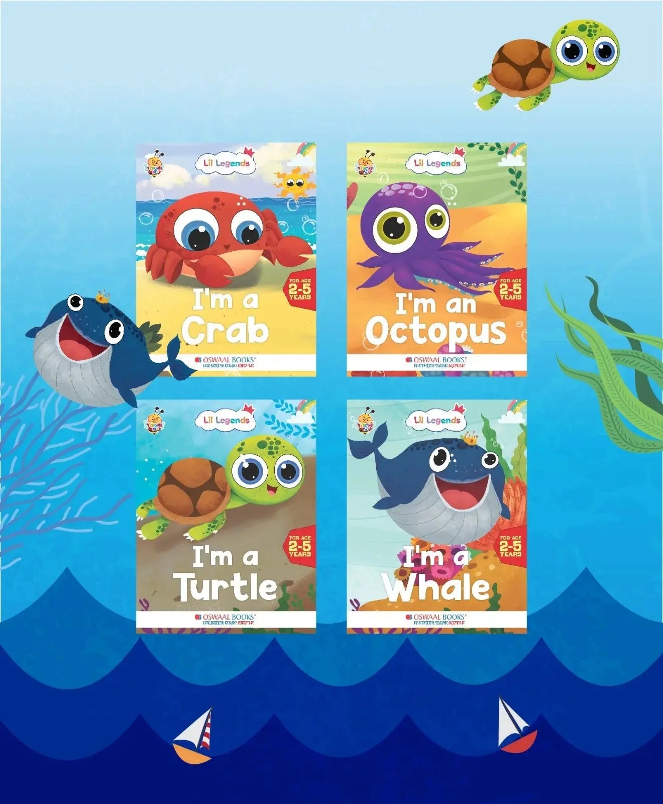 Lil Legends Set of 8 Books, Know Me Series Wild and Sea Animals | Gift Box Set for Kids  | Wolf, Monkey, Lion, Elephant, Whale, Turtle, Octopus, Crab | Picture Stories | Age 2-5