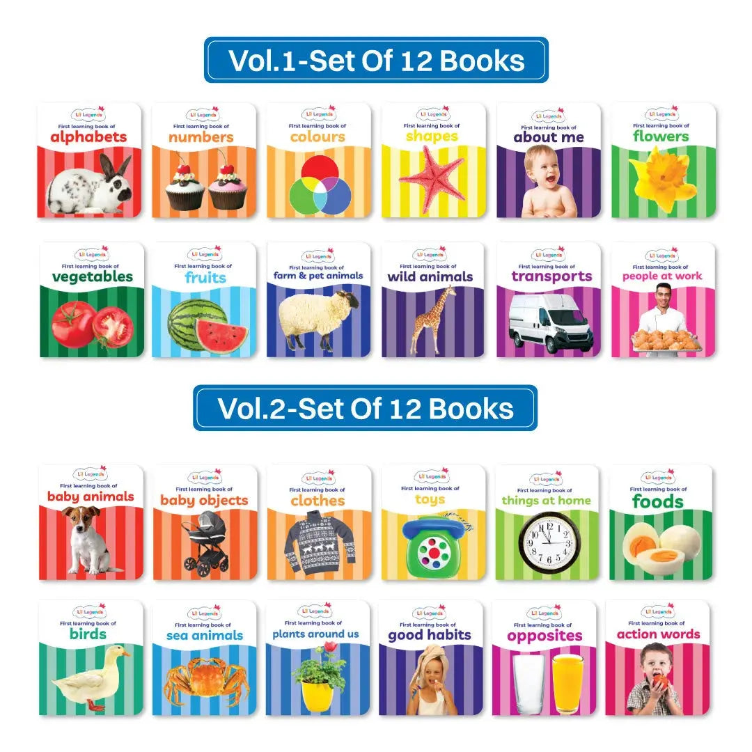 Mini Library Box Set Vol. 1 & 2 | 24 Board Books Gift Set for Kids