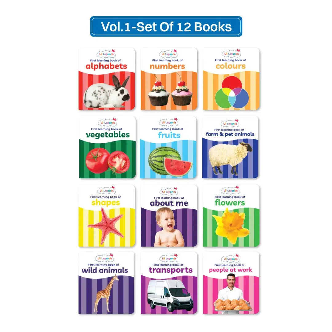 Lil Legends My First MIni Library - 2 Boxsets of 24 Board Books for Kids Age 0-4 Years | Early Learning Picture Books | Alphabet, Numbers, Animals, Colours, Shapes, Vehicles & More