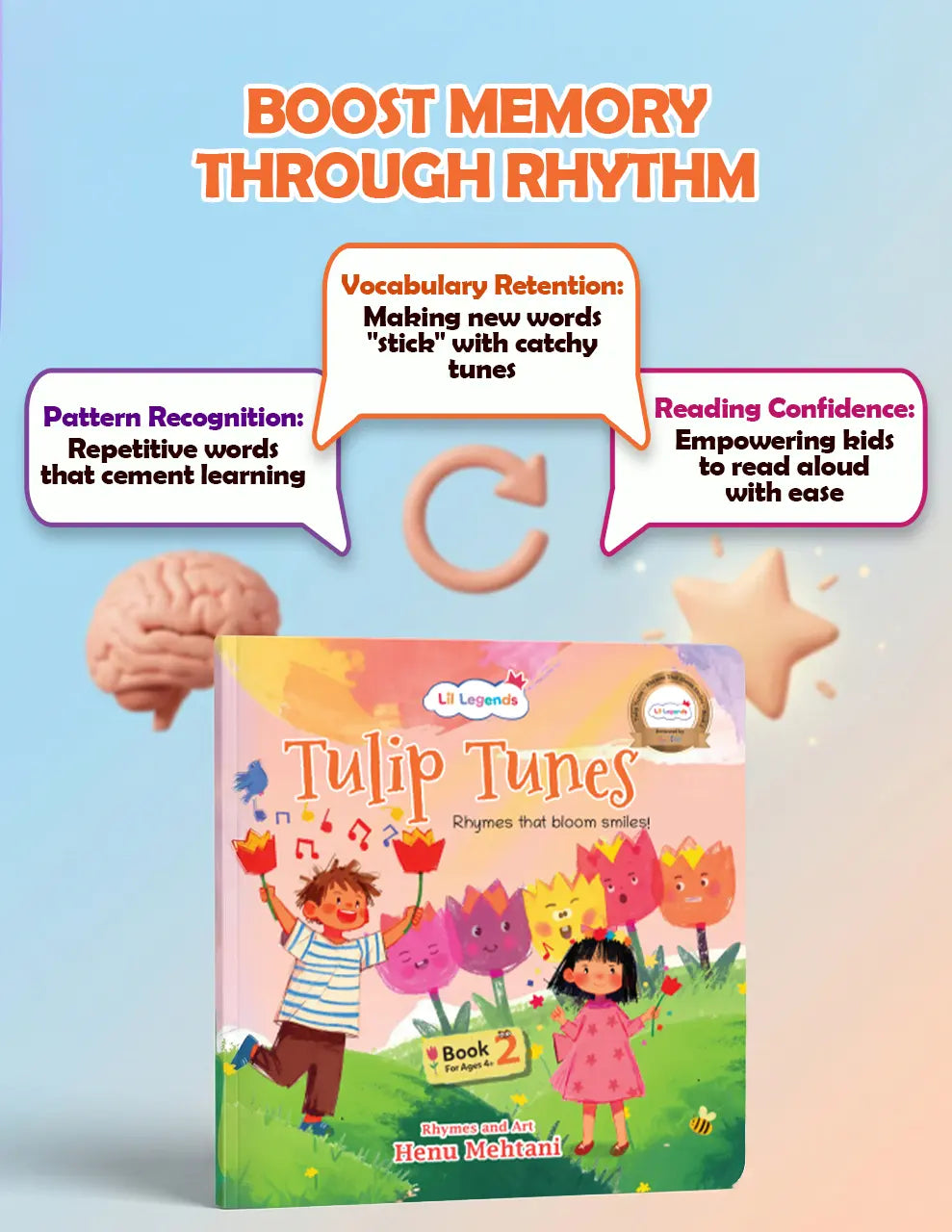 Lil Legends Tulip Tunes, Rhymes That Bloom Smiles Book 2 and 3 | Set of 2 Poem Books for Kids | Phonemic Awareness, Reading Readiness and Fun Activities | For Age 3+ 