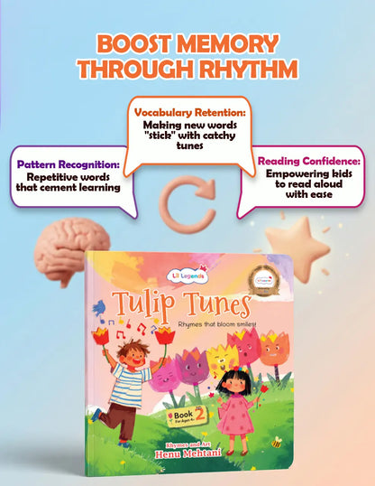 Lil Legends Tulip Tunes, Rhymes That Bloom Smiles Book 2 and 3 | Set of 2 Poem Books for Kids | Phonemic Awareness, Reading Readiness and Fun Activities | For Age 3+ 