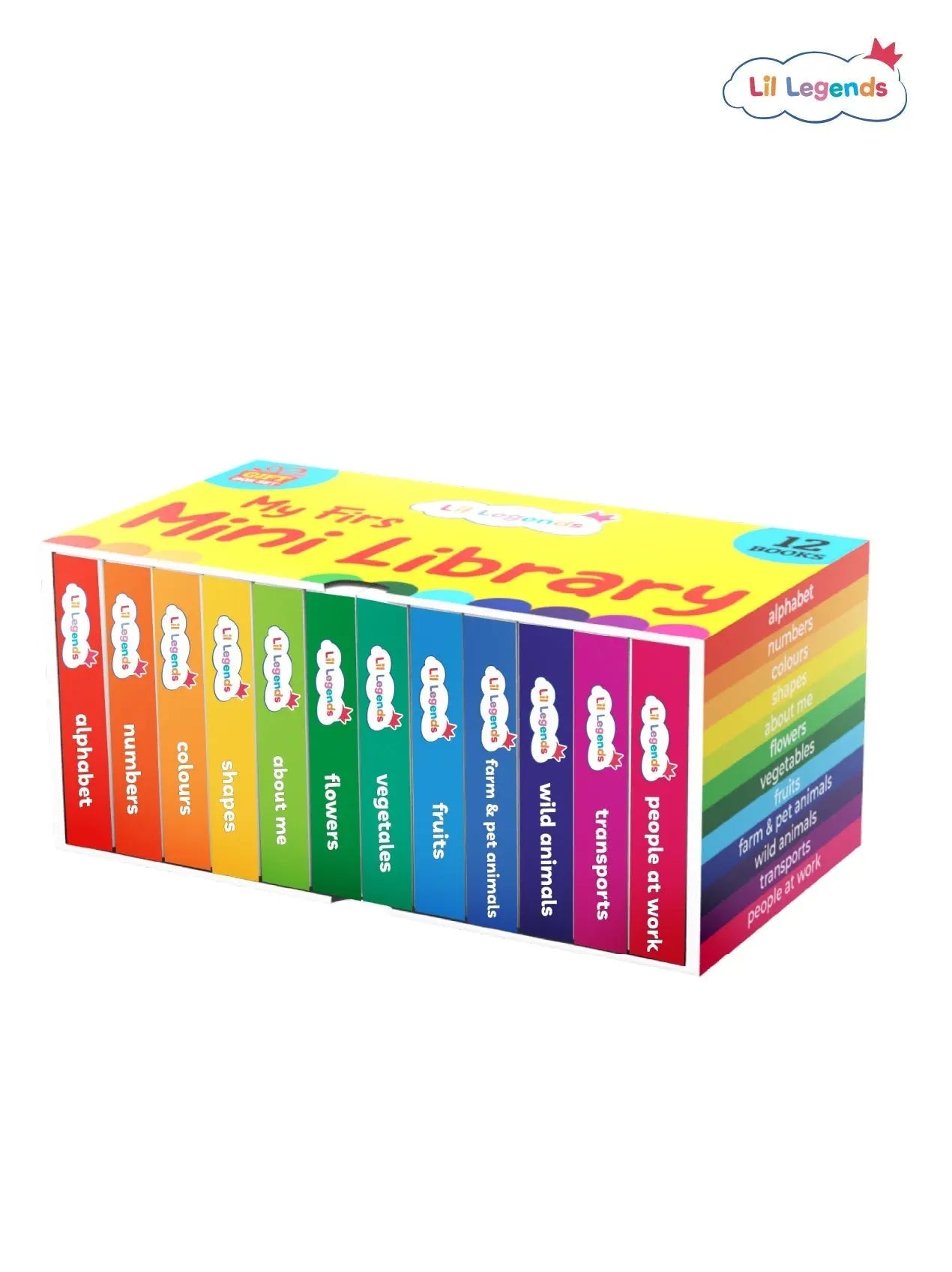 Mini Library Box Set – 12 Durable Board Books for Toddlers | Early Learning Concepts Like Alphabet, Numbers, Colours, Animals & More | Tear-Resistant | Perfect for Ages 0–4 