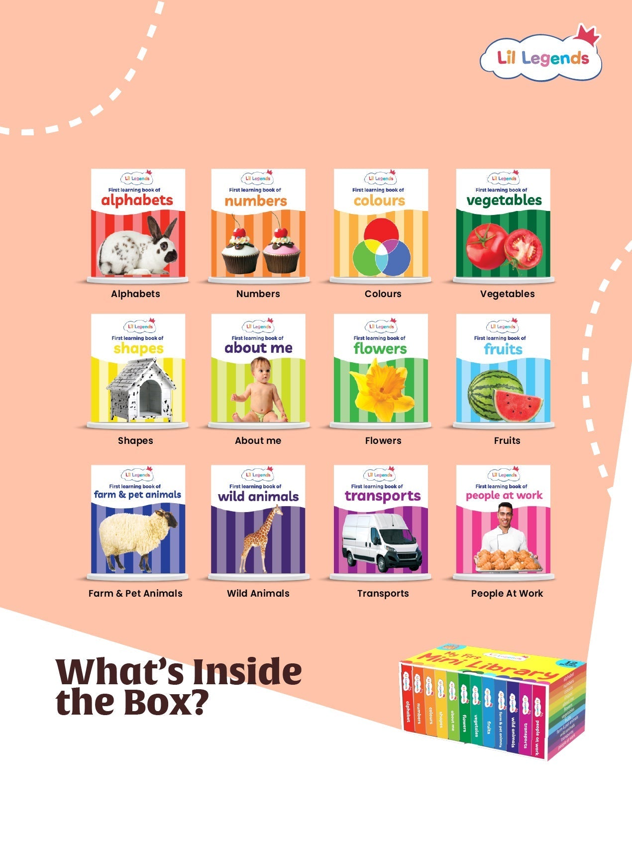 Mini Library Box Set – 12 Durable Board Books for Toddlers | Early Learning Concepts Like Alphabet, Numbers, Colours, Animals & More | Tear-Resistant | Perfect for Ages 0–4 