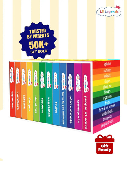 Lil Legends My First Mini Library Vol 1 - Box Set of 12 Early Learning Board Books for Kids Age 2-4 Years | Alphabet, Numbers, Colours, Shapes, Animals, Fruits, Vegetables, Birds, Transport & More