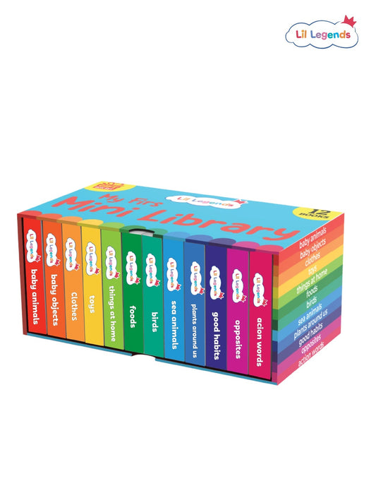 Mini Library Box Set – 12 Durable Board Books for Toddlers | Real-World Concepts Like Baby Animals, Foods, Good Habits, Opposites & More | Tear-Resistant | Perfect for Ages 0–4 