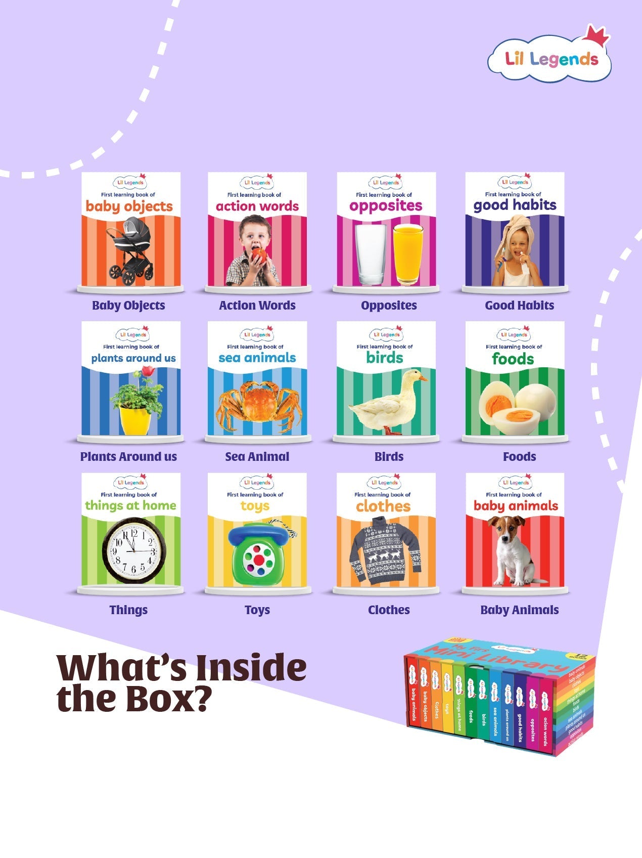 Mini Library Box Set – 12 Durable Board Books for Toddlers | Real-World Concepts Like Baby Animals, Foods, Good Habits, Opposites & More | Tear-Resistant | Perfect for Ages 0–4 