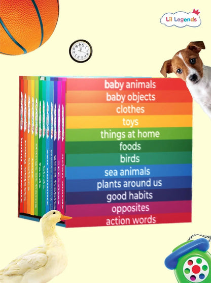 Lil Legends My First Mini Library Vol 2 - Box Set of 12 Early Learning Board Books for Kids Age 2-4 Years | Baby Animals, Foods, Clothes, Toys, Good Habits, Opposites, Colours, Shapes & More
