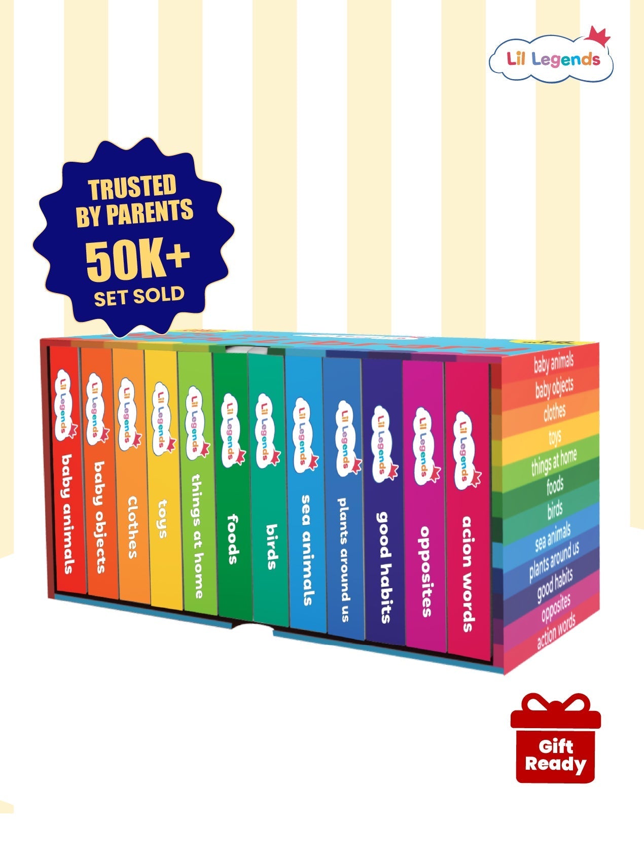 Mini Library Box Set – 12 Durable Board Books for Toddlers | Real-World Concepts Like Baby Animals, Foods, Good Habits, Opposites & More | Tear-Resistant | Perfect for Ages 0–4 