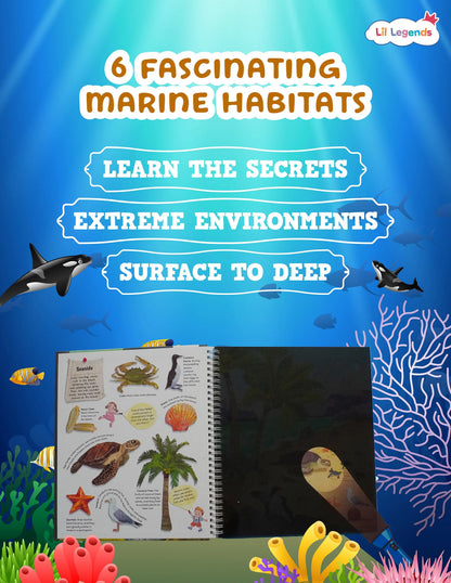 Lil Legends Magic Flashlight Big Discoveries Ocean Animals for Kids | Interactive Hidden Picture Book with Reveal Card | Explore Six Ocean Zones | Age 3+ Years | Paperback | Activity Book