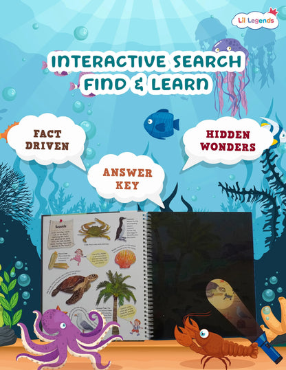 Lil Legends Magic Flashlight Big Discoveries Ocean Animals for Kids | Interactive Hidden Picture Book with Reveal Card | Explore Six Ocean Zones | Age 3+ Years | Paperback | Activity Book