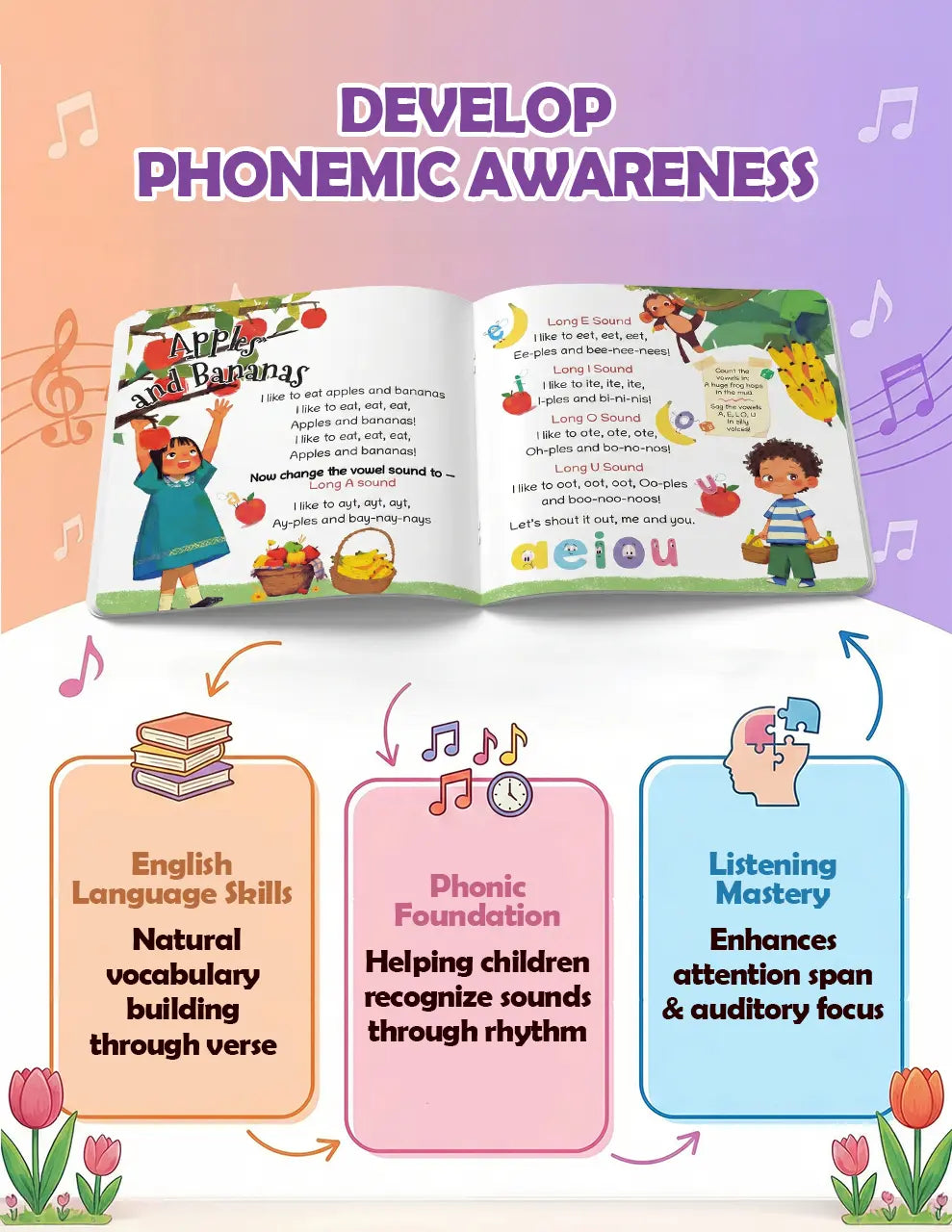 Lil Legends Tulip Tunes, Rhymes That Bloom Smiles Book 2 and 3 | Set of 2 Poem Books for Kids | Phonemic Awareness, Reading Readiness and Fun Activities | For Age 3+ 