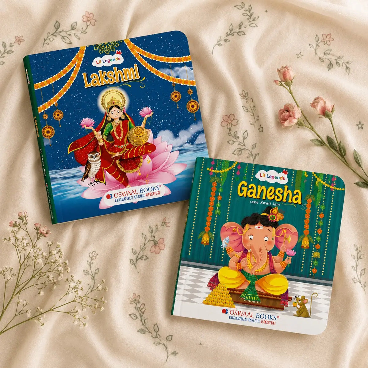 Lil Legends Mythology Board Books Set of 2 for Kids Age 3+ Years - Enchanting Tales of Goddess Lakshmi and Lord Ganesha | Illustrated Short Bedtime Stories 