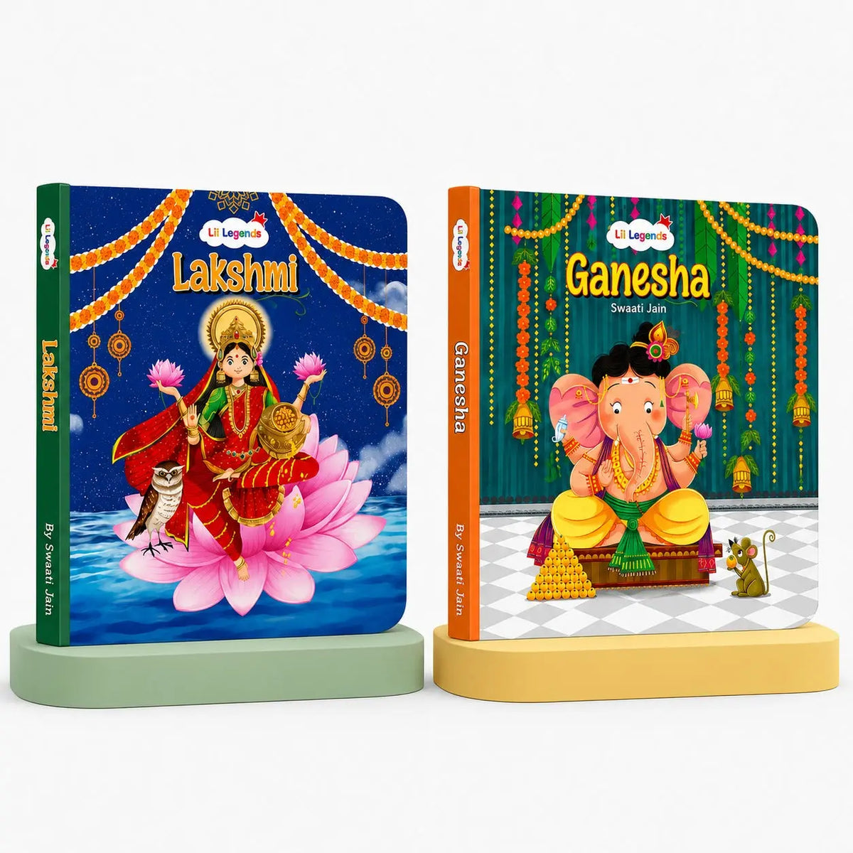 Lil Legends Mythology Board Books Set of 2 for Kids Age 3+ Years - Enchanting Tales of Goddess Lakshmi and Lord Ganesha | Illustrated Short Bedtime Stories 