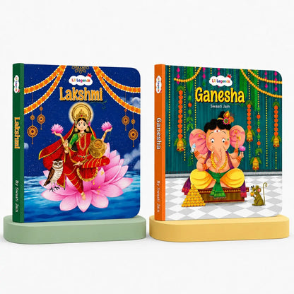 Lil Legends Mythology Board Books Set of 2 for Kids Age 3+ Years - Enchanting Tales of Goddess Lakshmi and Lord Ganesha | Illustrated Short Bedtime Stories 