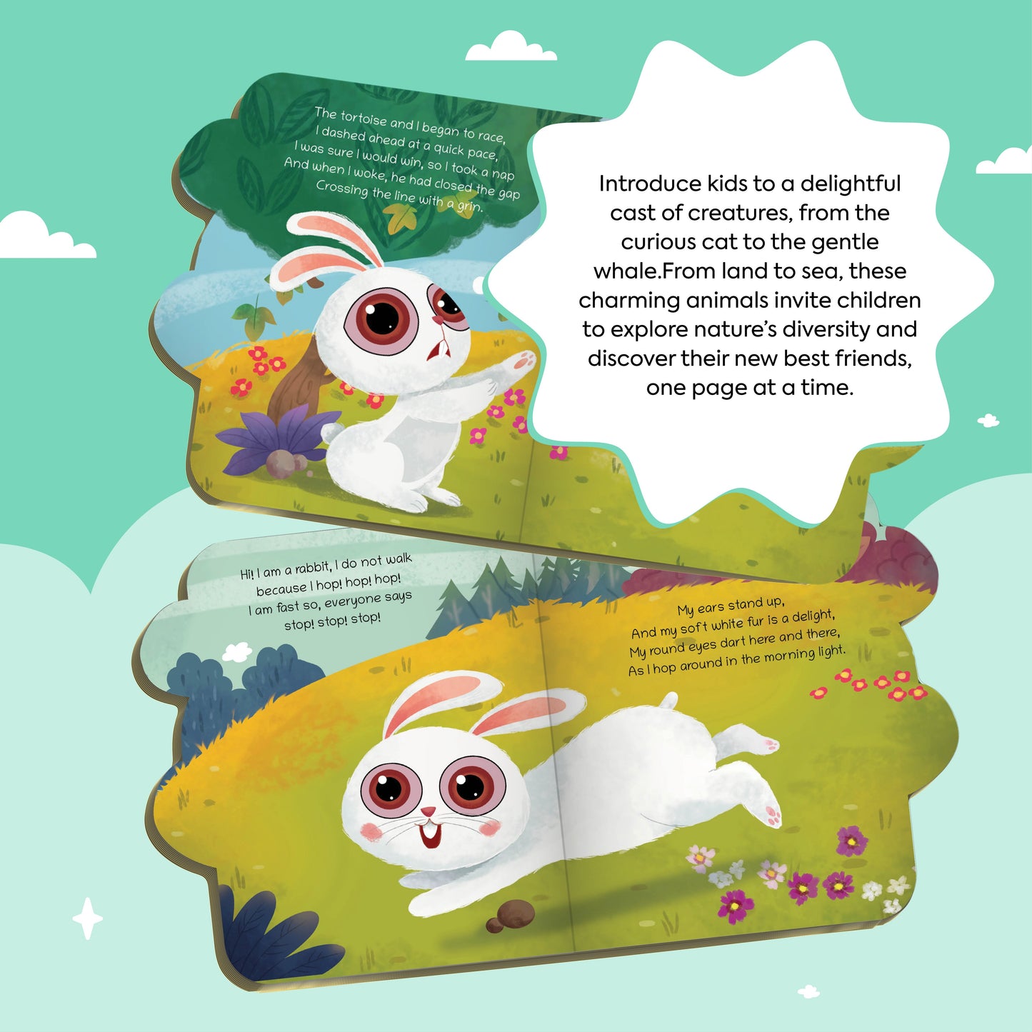 Animals, Birds & Fishes - Illustrated Shaped Board Book (Set of 12) |  DOG, COW, CRAB, CAT, DUCK, HEN, HORSE, RABBIT, SHEEP, TURTLE, WHALE & OCTOPUS | Pictures Book for Kids | Soft Child-friendly - Oswaal Books