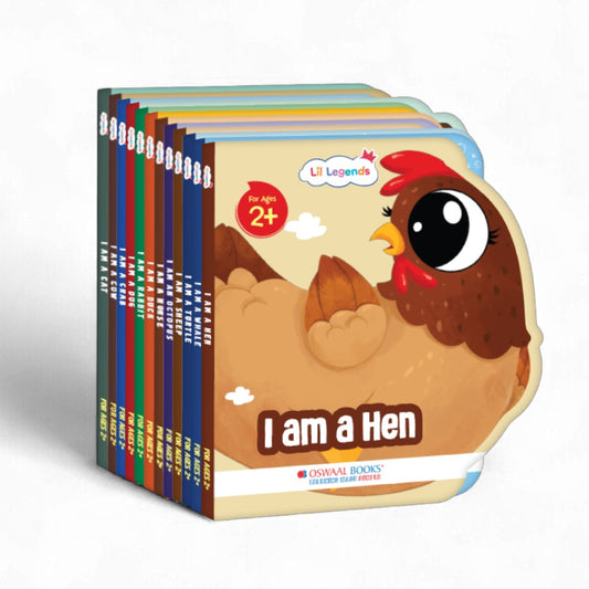 Animals, Birds & Fishes - Illustrated Shaped Board Book (Set of 12) |  DOG, COW, CRAB, CAT, DUCK, HEN, HORSE, RABBIT, SHEEP, TURTLE, WHALE & OCTOPUS | Pictures Book for Kids | Soft Child-friendly - Oswaal Books