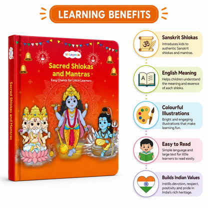 Lil Legends Shlokas & Mantras Padded Board Book for Kids | Sanskrit Prayers & Verses with Illustrations | Cultural Learning Picture Book | Age 2+ Years | Padded Cover Edition 