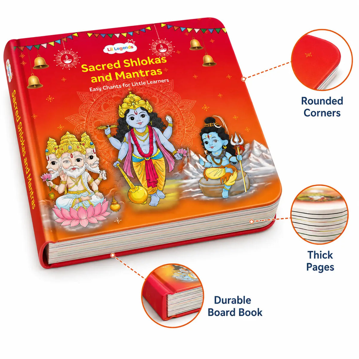 Lil Legends Shlokas & Mantras Padded Board Book for Kids | Sanskrit Prayers & Verses with Illustrations | Cultural Learning Picture Book | Age 2+ Years | Padded Cover Edition 