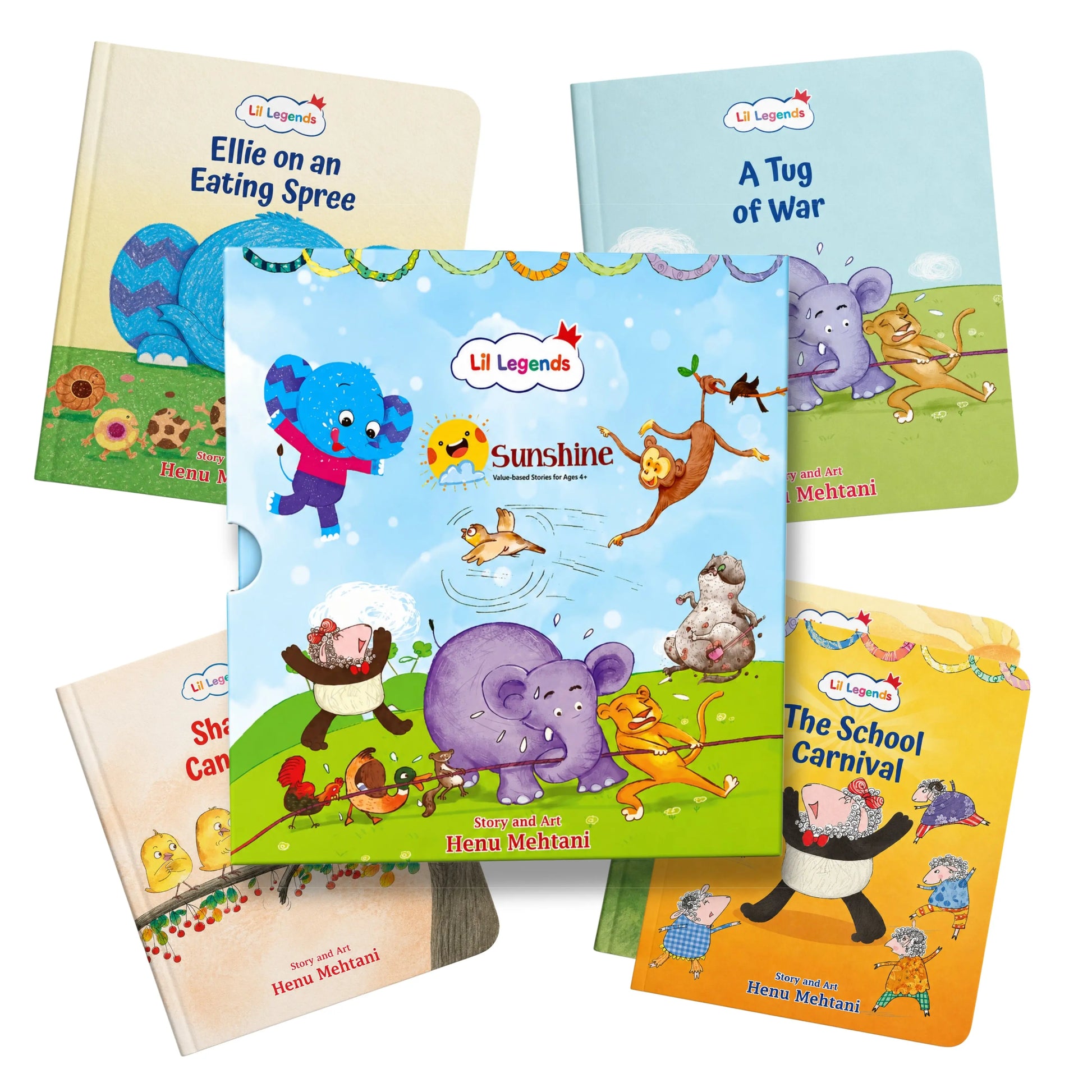 Lil Legends Sunshine Slipcase with 5 Value-based Board Books | Picture Stories for Kids | Enhances Vocabulary, Values, Curiosity, Imagination and Reading Skills | Age 4+ 